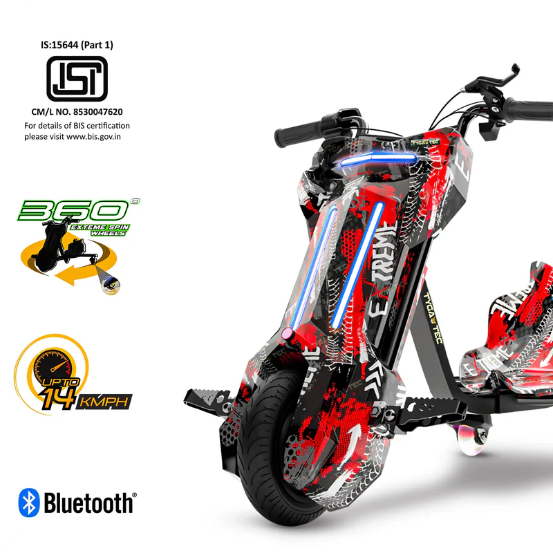 TYGATEC T9 3 Wheel Electric 360 Drift Scooter For Kids And Adult With LED Light And Bluetooth (Extreme Red color) - Image 6