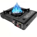 Flyworld Alloy Steel Camping Portable Gas Stove Use With Dual Mode Lpg Cylinder And Butane Gas Can,Gas Chulha For Outdoor Travel Stove,Tracking(Black)