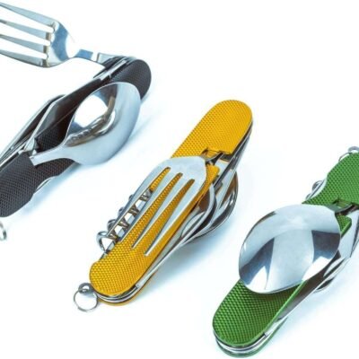 Fly World  6-in-1 Multi-Function Camping Utensil Flatware Set Detachable Spoon Fork Knife Combo Mess Kit with Carrying Pouch (Multi)