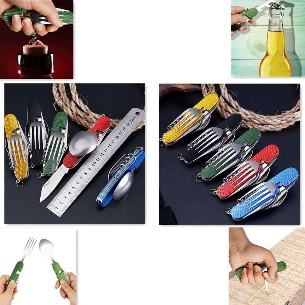 Fly World 6-in-1 Multi-Function Camping Utensil Flatware Set Detachable Spoon Fork Knife Combo Mess Kit with Carrying Pouch (Multi) - Image 5