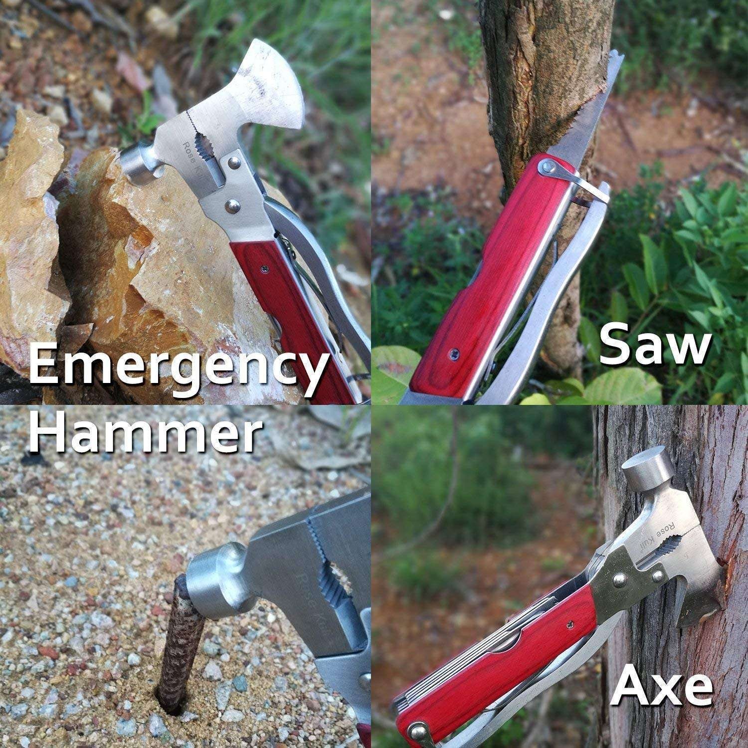 Flyworld Multi-tool Axe Hammer, Upgraded 14 in 1 Portable Hatchet Tool, Camping Survival Gear Kit Outdoor Hiking, Car Emergency Escape with Plier,Bottle Opener etc. - Image 5