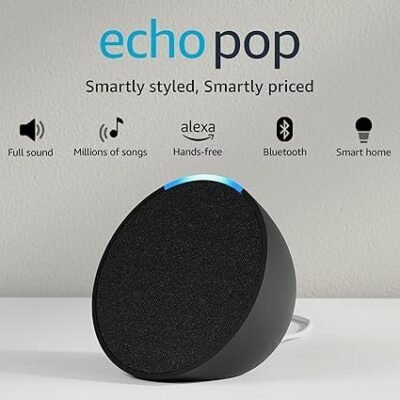 Echo Pop Smart speaker with Alexa and Bluetooth| Loud sound, balanced bass, crisp vocals| Black