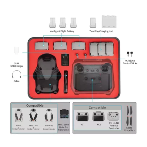 Hard Case Waterproof Carrying Case for Mini 4 Pro/ Mini 3 Pro Fly More Combo with RC 2/RC-N2 Compatibility, Mini 4 Pro Accessories - Image 2